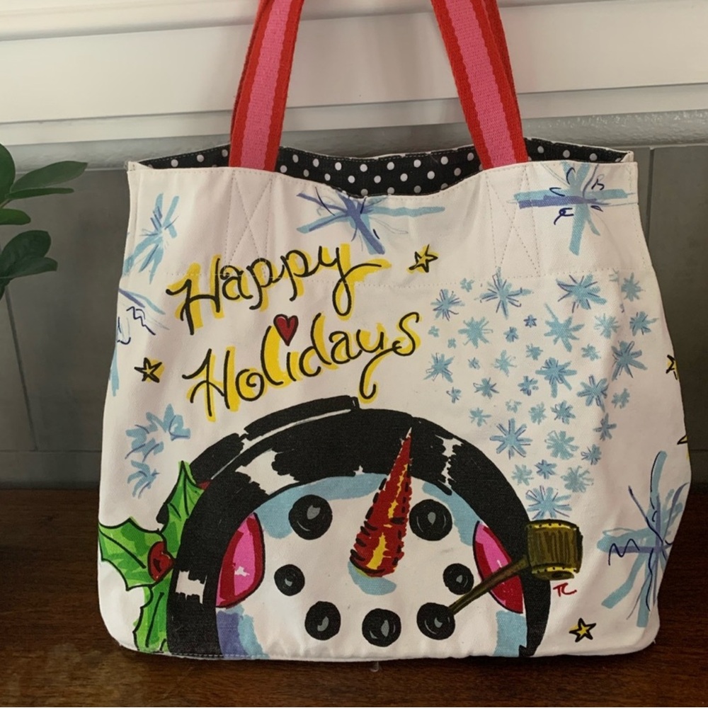 Brighton Holiday Tote with Red and White Snowman Design